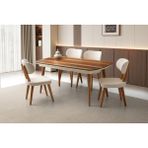Viento Mobilya Çınar Açılır 170X90 Masa 6 Adet Bukle Kumaş Naturel Ahşap Masal Sandalye Masa Takımı - Ahşap Desenli - 170 X 90