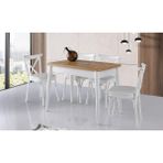 Viento Mobilya Dolunay Antik Çam Desen Açılır 100X60 Masa Bahar 4 Adet Beyaz Kumaş Sandalye Masa Takımı - Atlantik Çam - 100 X 60