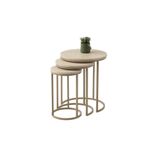 Viento Mobilya Dünya Yuvarlak Zigon Sehpa Sidon Desen 3'lü Set, Cappicino Metal Ayak, İç İçe Geçebilir