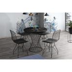 Viento Mobilya Ebru Yuvarlak Siyah Mermer Desen 80X80 Masa 4 Adet Siyah Suni Deri Metal Tel Sandalye Masa Takımı - 80 X 80
