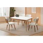 Viento Mobilya Fidan Beyaz Naturel Etek Açılır 140X90 Masa 4 Adet Bukle Kumaş Ahşap Masal Sandalye Masa Takımı - 140 X 90