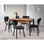 Viento Mobilya Kaşıklıklı Kelebek Antik Çam Mdf Açılır 135X80 Masa Elma 6 Adet Siyah Babyface Sandalye Masa Takımı - Atlantik Çam - 135 X 80