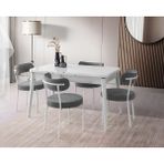 Viento Mobilya Kaşıklıklı Kelebek Beyaz Highgloss Açılır 135X80 Masa Vera 6 Adet Gri Bukle Sandalye Masa Takımı - 135 X 80