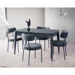 Viento Mobilya Kaşıklıklı Kelebek Karbon Gri Hg Açılır 135X80 Masa Vera 6 Adet Antrasit Bukle Sandalye Masa Takımı - Koyu Gri - 135 X 80