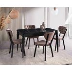 Viento Mobilya Kaşıklıklı Kelebek Sonata Hg Açılır 135X80 Masa Elma 6 Adet Kahve Babyface Sandalye Masa Takımı - Mermer Desen - Beyaz - Siyah - 135 X 80