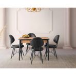 Viento Mobilya Kelebek Antik Çam Mdf Açılır 110X70 Masa Ahtapot 4 Adet Siyah Suni Deri Sandalye Masa Takımı - Atlantik Çam - 110 X 70