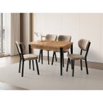 Viento Mobilya Kelebek Çam Desen Açılır 110X70 Masa 4 Adet Elma Babyface Kumaş Siyah Metal Iskelet Sandalye Masa Takımı - 110 x 70