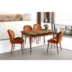 Viento Mobilya Kelebek Kütük Hazar Highgloss Açılır 130X80 Masa 4 Adet Babyface Ahşap Porto Sandalye Masa Takımı - Ahşap Desenli - 130 X 80