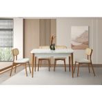 Viento Mobilya Kelebek Kütük Kar Beyaz Highgloss Açılır 130X80 Masa 4 Adet Bukle Kumaş Ahşap Paris Sandalye 1 Adet Deco Bench Masa Takımı - Kırık Beyaz - 130 X 80