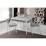 Viento Mobilya Kelebek Kütük Lagina Desen Açılır 120X70 Masa 6 Adet Babyface Kumaş Metal Esinti Sandalye Masa Takımı - Mermer Desen - Beyaz - 120 X 70
