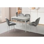 Viento Mobilya Kelebek Kütük Marmo Desen Highgloss Açılır 120X70 4 Adet Porto Babyface Kumaş Metal Ayak Sandalye Masa Takımı - Beyaz Mermer - 120 X 70