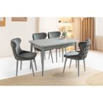 Viento Mobilya Kelebek Tekno Açık Gri Highgloss Açılır 120X70 Masa 6 Adet Babyface Kumaş Bensu Sandalye Masa Takımı - 120 x 70