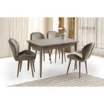Viento Mobilya Kelebek Tekno Cappicino Highgloss Açılır 120X70 Masa 4 Adet Babyface Kumaş Vera Sandalye Masa Takımı - Cappucino - 120 x 70