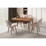Viento Mobilya Kelebek Tekno Hazar Highgloss Açılır 130X80 Masa 4 Adet Bukle Kumaş Ahşap Ayak Vera Sandalye Masa Takımı - Ahşap Desenli - 130 X 80