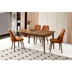 Viento Mobilya Kelebek Tekno Hazar Highgloss Açılır 160X90 Masa 6 Adet Babyface Kumaş Ahşap Sude Sandalye Masa Takımı - Ahşap Desenli - 160 X 90
