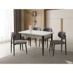 Viento Mobilya Kelebek Tekno Kenar Açık Gri Renk Highgloss Açılır 130X80 Masa 4 Adet Metal Polo Puffy Kumaş Siyah Iskelet Sandalye Masa Takımı - 130 x 80