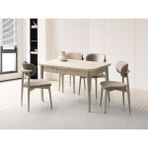 Viento Mobilya Kelebek Tekno Kenar Traverten Desen Mdf Açılır 130X80 Masa 4 Adet Ahşap Polo Babyface Kumaş Cappicino Iskelet Sandalye Masa Takımı - 130 x 80