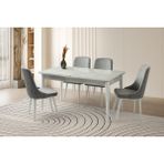 Viento Mobilya Kelebek Tekno Marmo Highgloss Açılır 160X90 Masa 6 Adet Babyface Kumaş Ahşap Sahra Sandalye Masa Takımı - Beyaz Mermer - 160 X 90