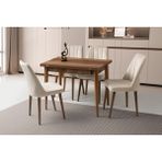 Viento Mobilya Kıvılcım Barok Ceviz Desen Yanlara Açılır 100X65 Masa 4 Adet Babyface Ahşap Ayak Sude Sandalye Masa Takım - 100 X 65