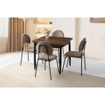 Viento Mobilya Kıvılcım Barok Ceviz Desen Yanlara Açılır 80X75 Masa 4 Adet Babyface Metal Suna Sandalye Masa Takımı - 80 X 75