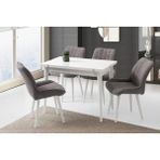 Viento Mobilya Kıvılcım Beyaz Renk Yanlara Açılır 100X65 Masa 4 Adet Bukle Kumaş Ahşap Ayak Fulya Sandalye Masa Takımı - 100 X 65