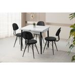 Viento Mobilya Kıvılcım Beyaz Renk Yanlara Açılır 80X75 Masa 4 Adet Siyah Suni Deri Metal Ece Sandalye Masa Takımı - 80 X 75