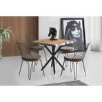Viento Mobilya Kütük Antik Çam Desen Mdf Sabit 80X80 Masa Lady 4 Adet Kahve Döşeme Sandalye Masa Takımı - Atlantik Çam - 80 X 80