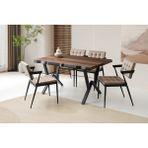 Viento Mobilya Kütük Barok Ceviz Desen Mdf Sabit 140X90 Masa 4 Adet Babyface Metal Jumbo Sandalye Masa Takımı - 140 X 90