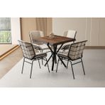 Viento Mobilya Kütük Barok Ceviz Desen Mdf Sabit 80X80 Masa 4 Adet Bukle Kumaş Metal Yonca Sandalye Masa Takımı - 80 X 80