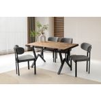 Viento Mobilya Kütük Diş Budak Desen Mdf Sabit 140X90 Masa 6 Adet Bukle Kumaş Metal Pelin Sandalye Masa Takımı - Dışbudak - 140 X 90