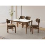 Viento Mobilya Marsilya Beyaz Renk Açılır 130X80 Gürgen Ceviz Kasa Masa 6 Adet Petek Calve Kumaş Ceviz Iskelet Sandalye Masa Takımı - 130 x 80
