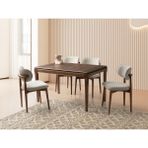 Viento Mobilya Marsilya Navara Desen Mdf Açılır 130X80 Gürgen Ceviz Kasa Masa 4 Adet Ahşap Polo Calve Kumaş Ceviz Iskelet Sandalye Masa Takımı - 130 x 80