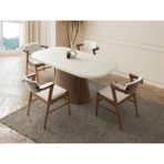 Viento Mobilya Masarte Traverten Desen Mdf Sabit 170X90 Masa 8 Adet Zeus Calve Kumaş Ahşap Tütün Ceviz Iskelet Sandalye Masa Takımı - 170 x 90