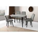 Viento Mobilya Milano Açık Gri Highgloss Açılır 120X70 Masa 4 Adet Babyface Ahşap Ayak Fulya Sandalye Masa Takımı - 120 x 70