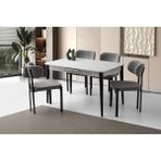 Viento Mobilya Milano Açık Gri Highgloss Açılır 130X80 Masa 6 Adet Bukle Kumaş Metal Pelin Sandalye Masa Takımı - 130 X 80