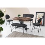 Viento Mobilya Milano Barok Ceviz Desen Açılır 120X70 Masa 6 Kişilik Suni Deri Ahtapot Bench Takımı Masa Takımı - 120 X 70