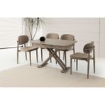 Viento Mobilya Milano Cappicino Highgloss Açılır 120X70 Masa 6 Adet Babyface Metal Siesta Sandalye Masa Takımı - Cappucino - 120 x 70