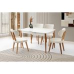 Viento Mobilya Milano Kar Beyaz Highgloss Açılır 130X80 Masa 6 Adet Bukle Kumaş Ahşap Masal Sandalye Masa Takımı - Kırık Beyaz - 130 X 80