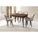Viento Mobilya Milano Kelebek Barok Ceviz Açılır 120X70 Masa 4 Adet Babyface Ahşap Ayak Porto Sandalye Masa Takımı - 120 x 70