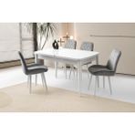 Viento Mobilya Milano Kelebek Beyaz Renk Açılır 130X80 Masa 6 Adet Babyface Ahşap Ayak Fulya Sandalye Masa Takımı - 130 X 80