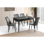 Viento Mobilya Milano Kelebek Siyah Mermer Açılır 130X80 Masa 4 Adet Babyface Ahşap Ayak Talia Sandalye Masa Takım - 130 X 80