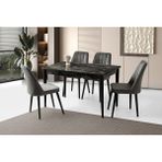 Viento Mobilya Milano Siyah Mermer Desen Açılır 130X80 Masa 6 Adet Babyface Ahşap Ayak Sude Sandalye Masa Takımı - 130 X 80