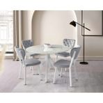 Viento Mobilya Nova Marmo Hg Yandan Açılır 120X70 Masa Elma 4 Adet Gri Babyface Kumaş Sandalye Masa Takımı - Mermer Desen - Beyaz - 120 X 70