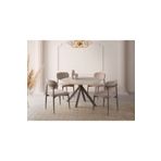 Viento Mobilya Nova Traverten MDF Yandan Açılır 120X70 Masa Liza 4 Kişilik Vizon Bukle Kumaş Sandalye Masa Takımı