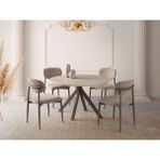 Viento Mobilya Nova Traverten Mdf Yandan Açılır 120X70 Masa Liza 6 Adet Vizon Bukle Kumaş Sandalye Masa Takımı - 120 X 70