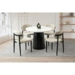 Viento Mobilya Orkide Kar Beyaz Highgloss Sabit 100X100 Masa 4 Adet Bukle Kumaş Metal Siesta Sandalye Masa Takımı - Kırık Beyaz - 100 X 100