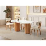 Viento Mobilya Orkide Kar Beyaz Renk Highgloss Sabit 170X90 Masa 6 Adet Masal Calve Kumaş Naturel Iskelet Sandalye Masa Takımı - Karbeyaz - 170 x 90