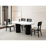 Viento Mobilya Orkide Kar Beyaz Renk Highgloss Sabit 170X90 Masa 8 Adet Lizbon Calve Kumaş Siyah Iskelet Sandalye Masa Takımı - Karbeyaz - 170 x 90