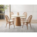 Viento Mobilya Orkide Yuvarlak Aytaşı Renk Highgloss Sabit 100X100 Masa 4 Adet Bambu Calve Kumaş Naturel Ahşap Iskelet Sandalye Masa Takımı - 100 x 100