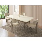 Viento Mobilya Oslo Aytaşı Renk Sabit 170X90 Masa 6 Adet Venedik Calve Kumaş Cappicino Iskelet Sandalye Masa Takımı - 170 x 90